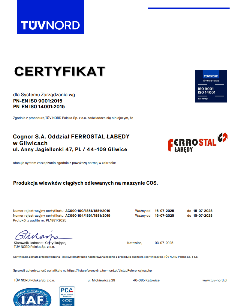 Ferrostal Labedy TUV PL/EN/DE 9001:2015